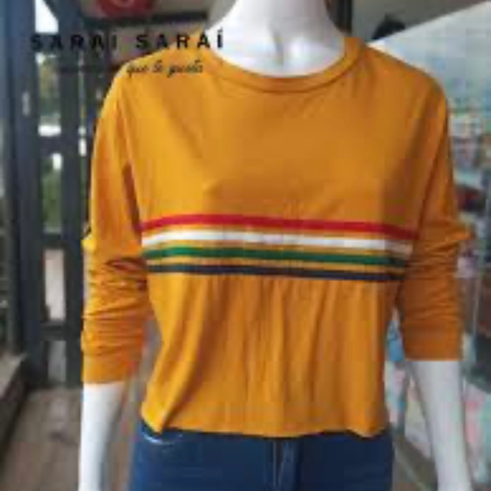 H&M Mustard Striped Long Sleeve Top